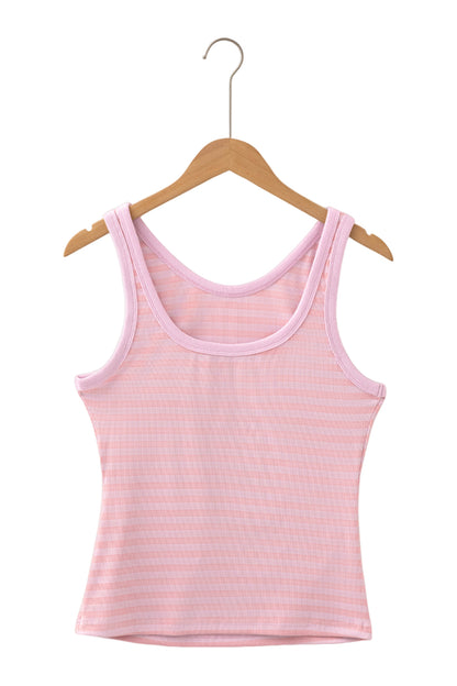 Stripe Ribbed Knit Sleeveless Tank Top