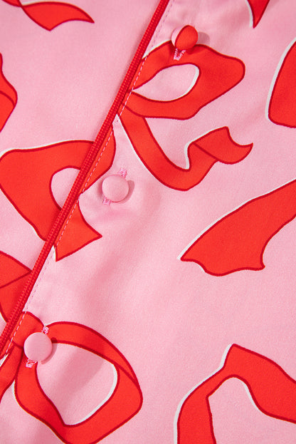 Bow Long Sleeve Top and Pants Pajama Set