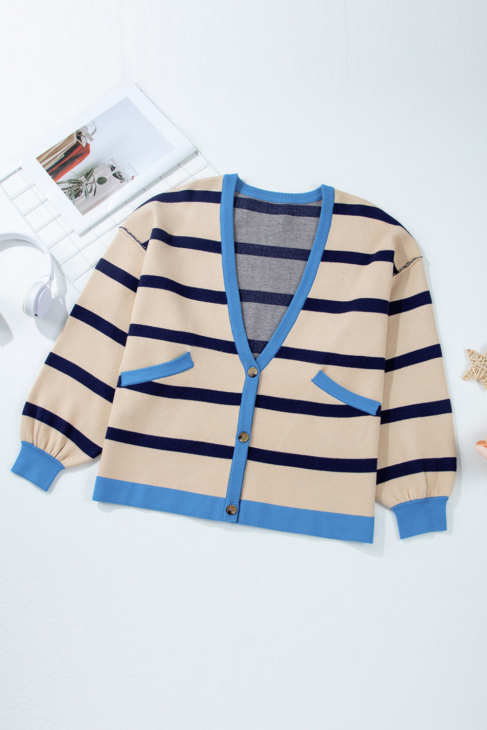 Colorblock Drop Shoulder Buttoned Cardigan