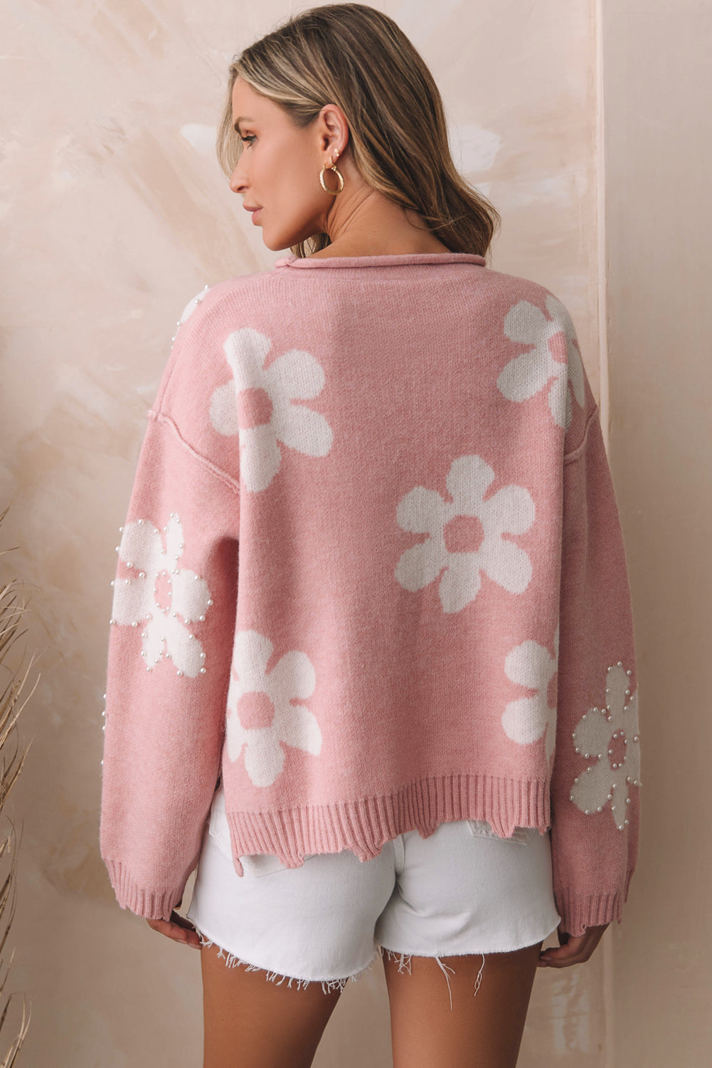 Valentine Heart and Floral Pearl Beaded Sweater