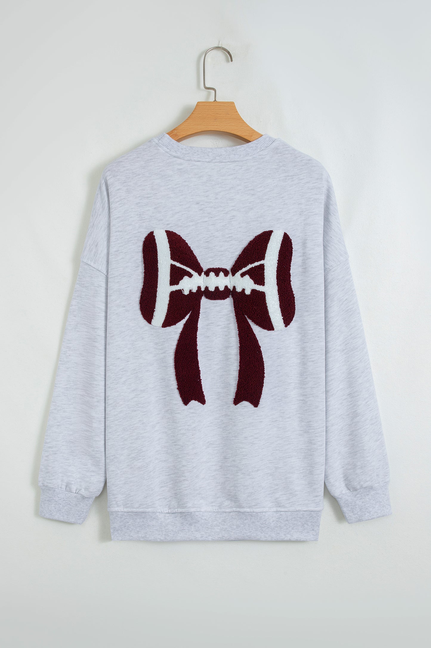 Game Day Football Bow Chenille Patch Oversized Sweatshirt