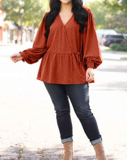 Swiss Dot Wrap Blouse Plus Size