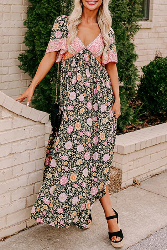 Boho Floral V-Neck Maxi Dress