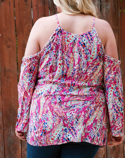 Floral Cold Shoulder Top Plus Size