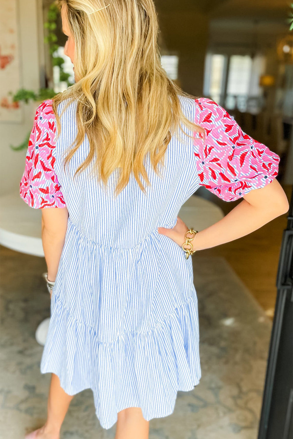 Floral Puff Sleeve Tiered Dress