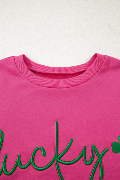 St Patrick Lucky Clover Embroidered Pullover Sweatshirt