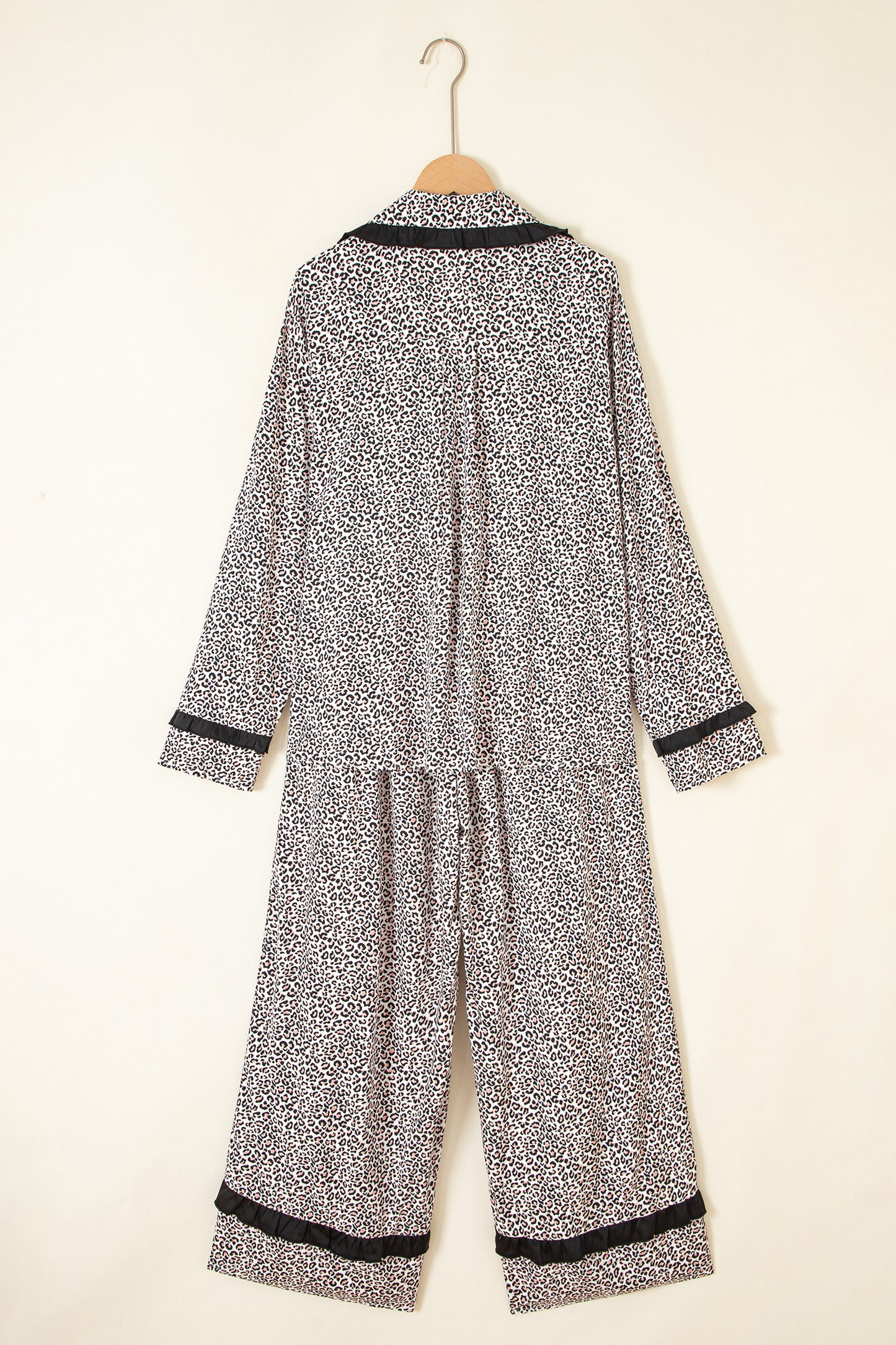 Leopard Bow Long Sleeve Top & Pants Pajama Set