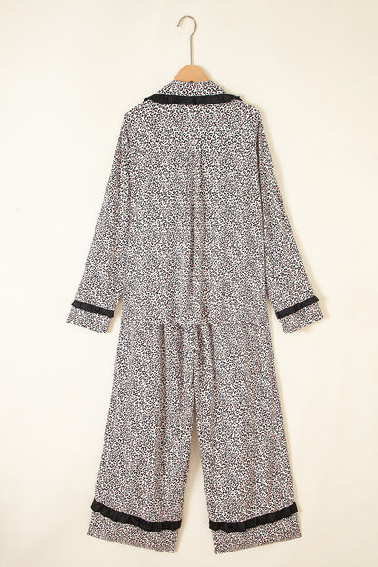 Leopard Bow Long Sleeve Top & Pants Pajama Set
