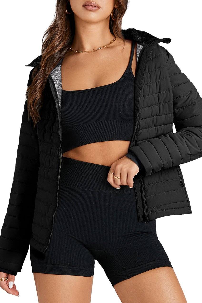 Solid Zip Up Puffer Jacket