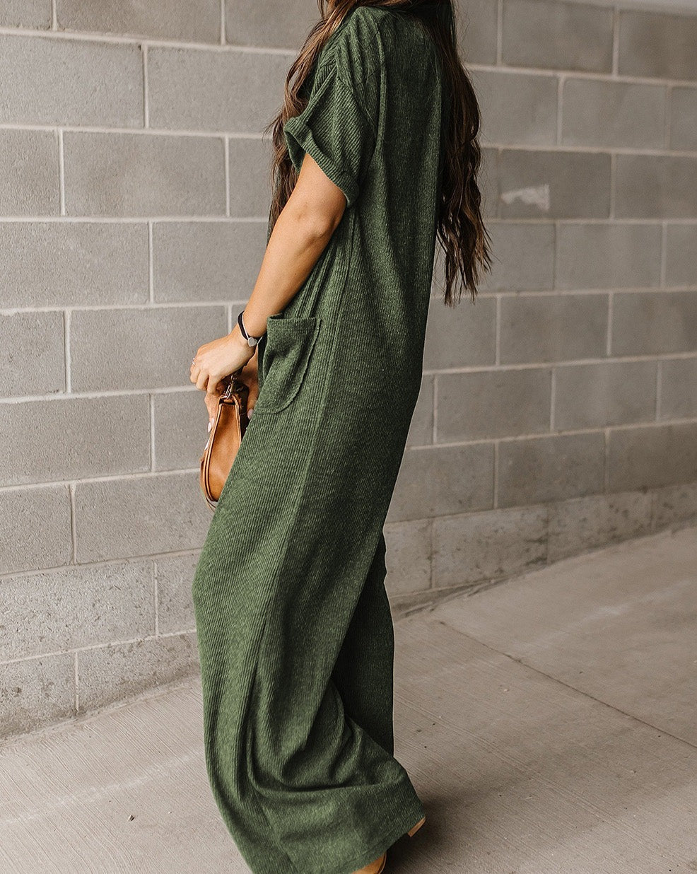 Ribbed Buttoned Wide Leg Jumpsuit