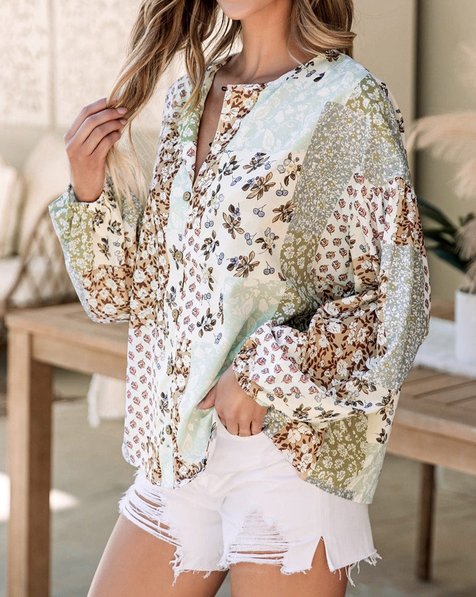 Floral Long Puff Sleeve Shirt