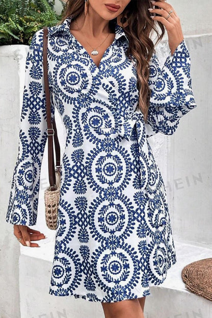 Floral V-Neck Long Sleeve Dress