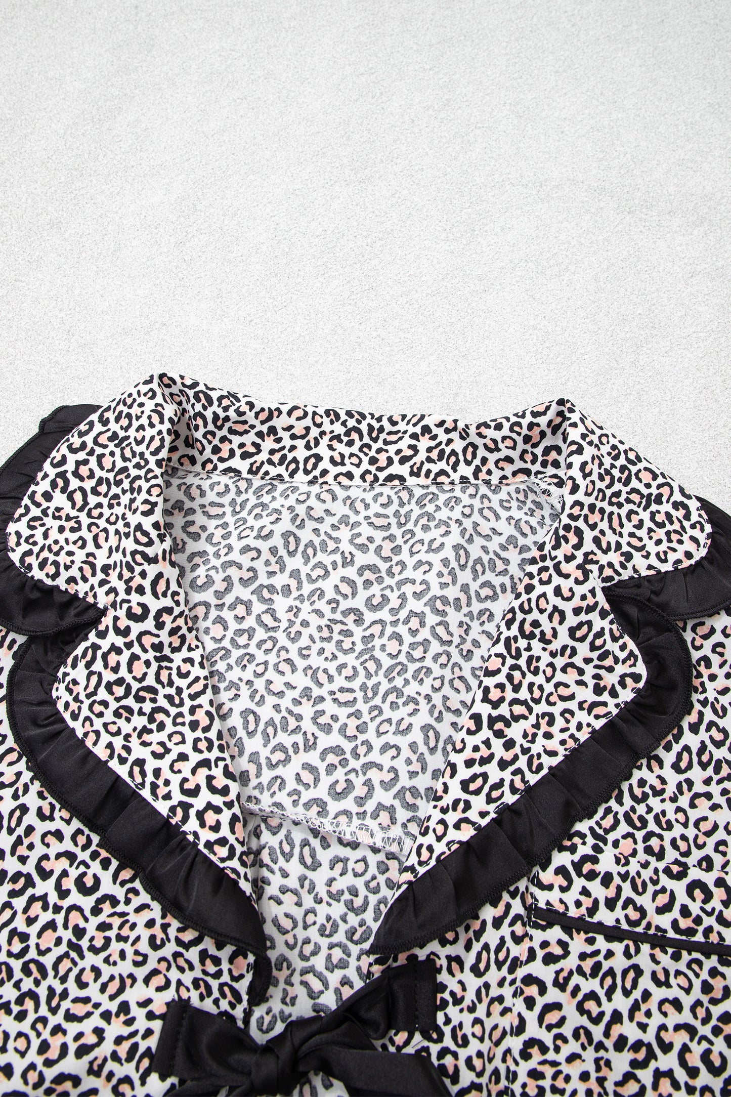 Leopard Bow Long Sleeve Top & Pants Pajama Set