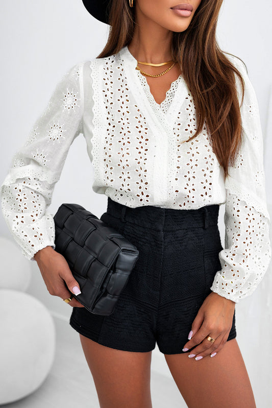 Eyelet Lace Puff Sleeve Blouse