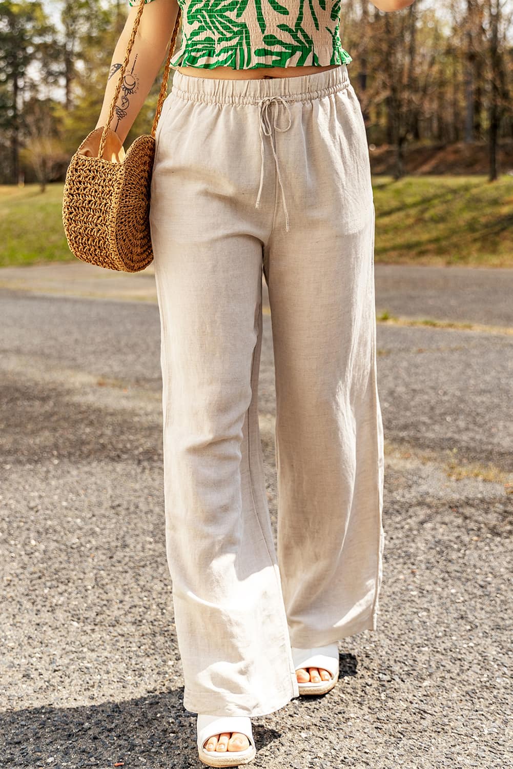 Casual Linen Elasticized Waist Pants