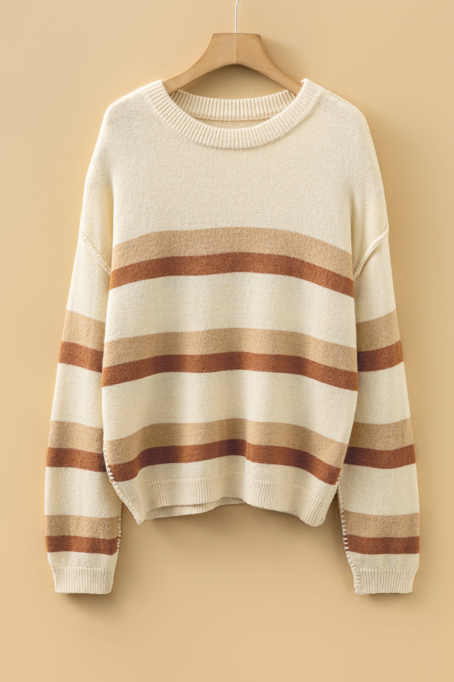 Stripe Reverse Seam Drop Shoulder Baggy Sweater