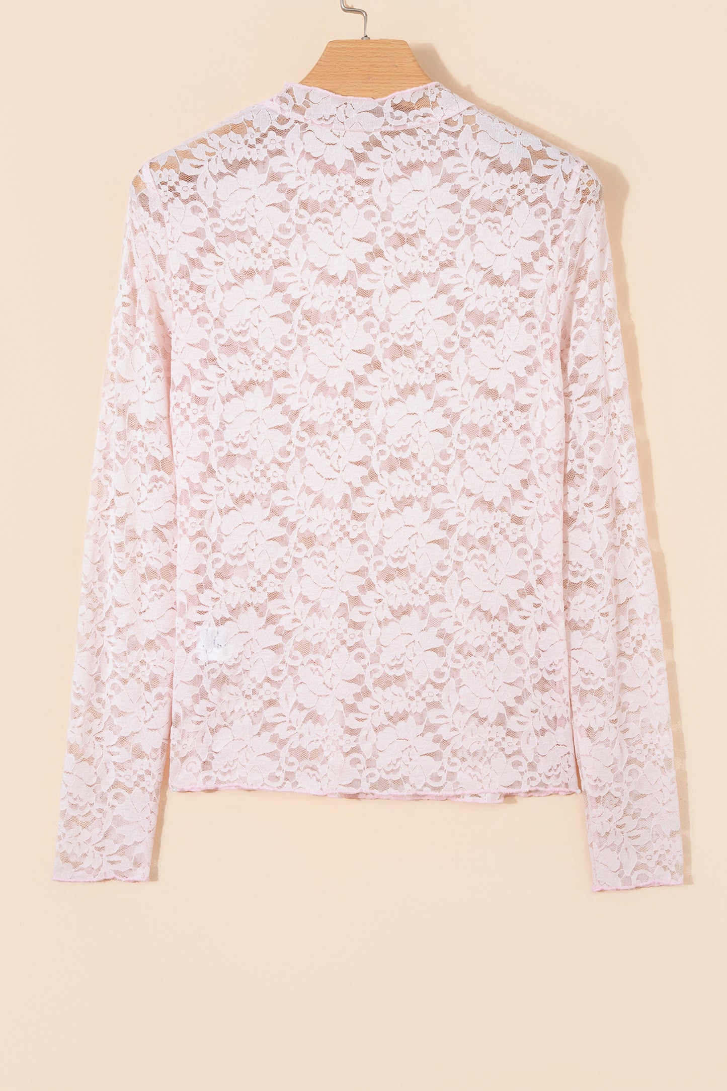 Floral Lace Long Sleeve Stand Neck Pullover Top