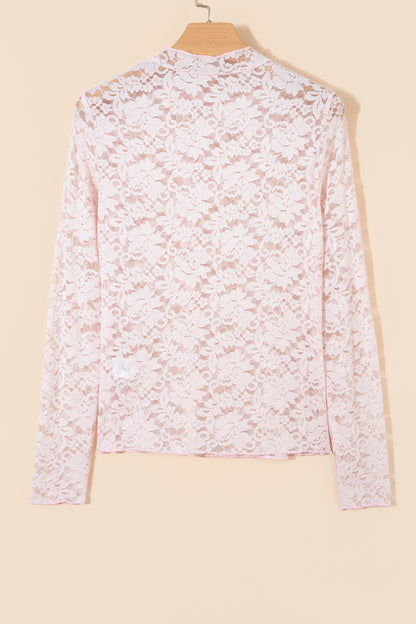 Floral Lace Long Sleeve Stand Neck Pullover Top