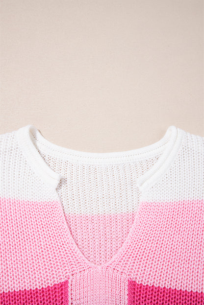 Stripe Colorblock V-Neck Sweater T-Shirt
