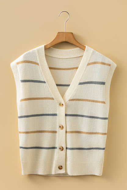 Stripe V-Neck Buttoned Sweater Vest