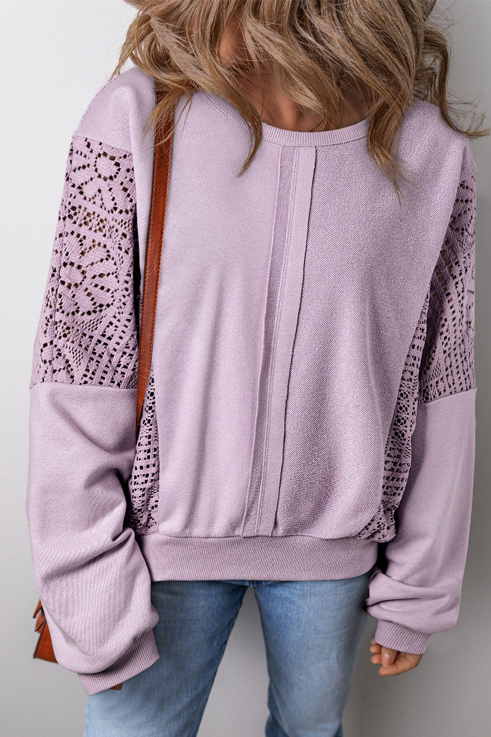 Crochet Reserve Seam Ribbed Trim Sweatshirt