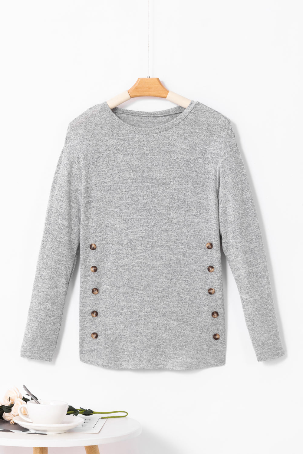 Side Button Long Sleeve Top