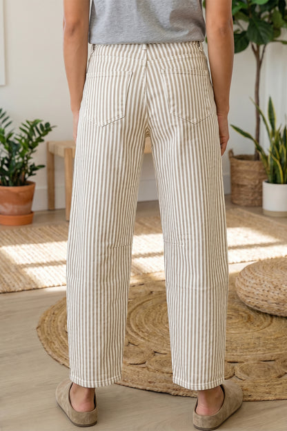 Stripe Denim High Waist Barrel Leg Jeans