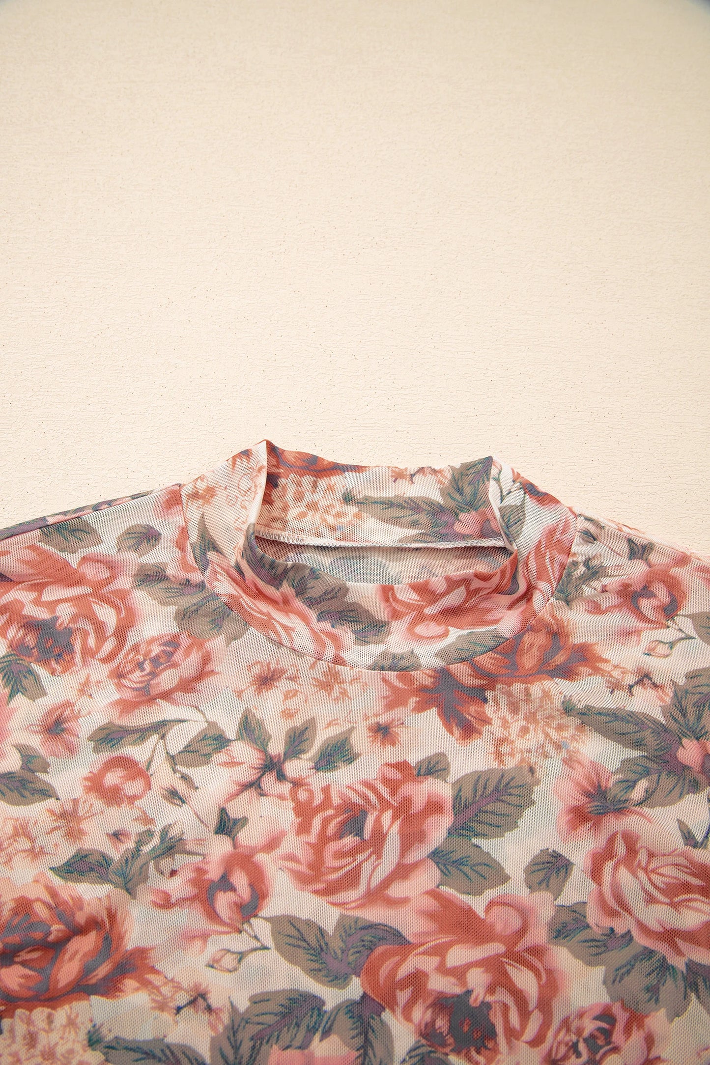 Floral Mesh Mock Neck Long Sleeve Top