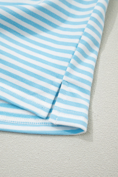 Stripe Oversized Mock Neck Sweatshirt & Shorts Set