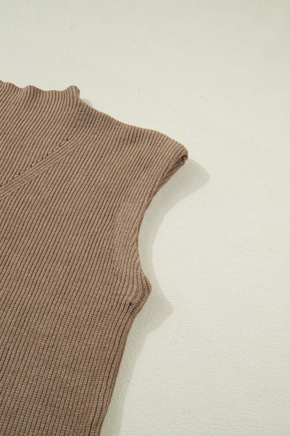 Solid Ribbed Knit Mock Neck Sleeveless Sweater