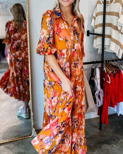 Abstract Floral Tiered Maxi Dress