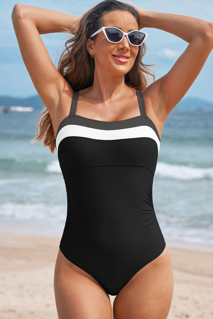 Colorblock Square Neckline One-Piece Swimsuit