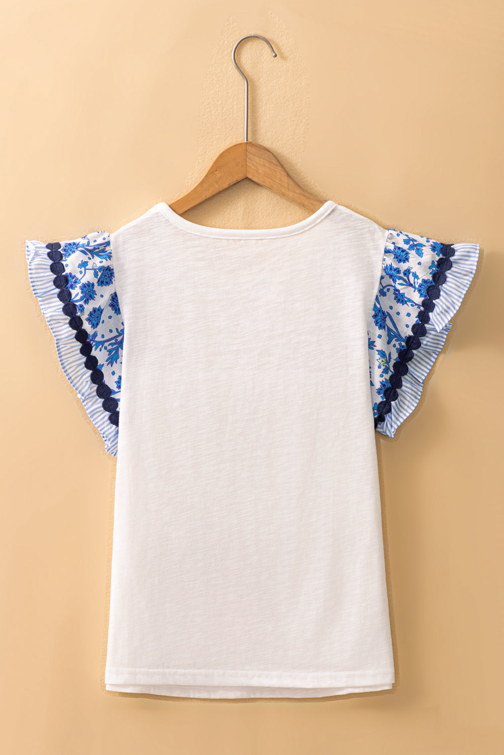 Floral Patchwork Flutter Sleeve Ricrac Trim Blouse