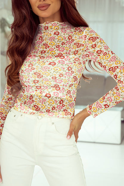 Floral Lettuce Edge Long Sleeve Top