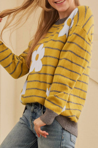 Floral Stripe Long Sleeve Sweater