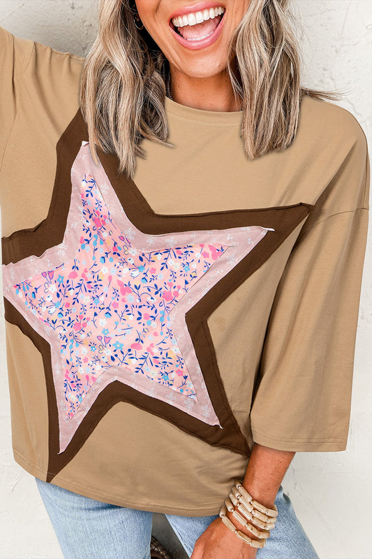 Floral Star Patchwork 3/4 Sleeve Top