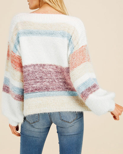 Colorblock Stripe Bishop Sleeve Sweater