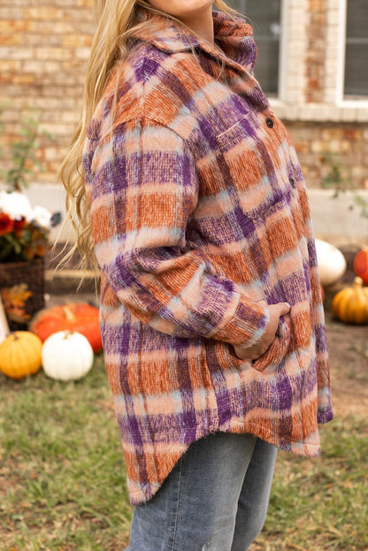 Plus Size Plaid Buttoned Long Jacket