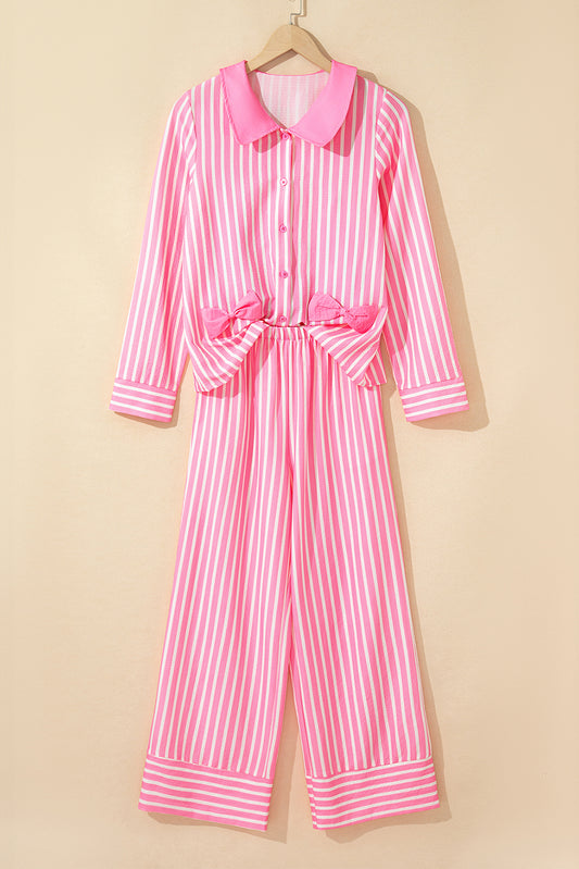 Stripe Bow Tie Top and Pants Pajama Set