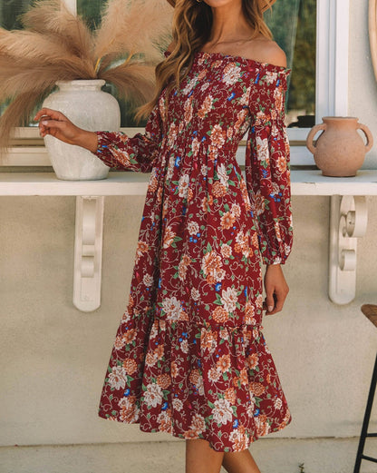 Floral Smocked Belted Midi Dress