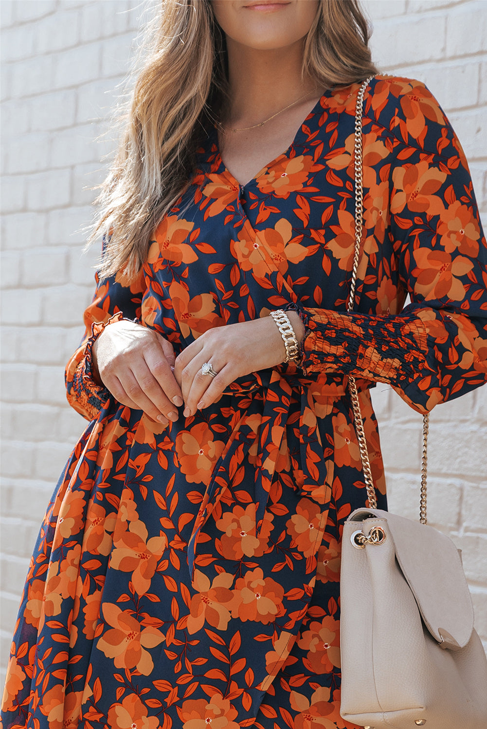 Floral Faux Wrap Belted Dress