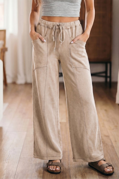 Solid Mineral Wash High Waist Wide Leg Pants