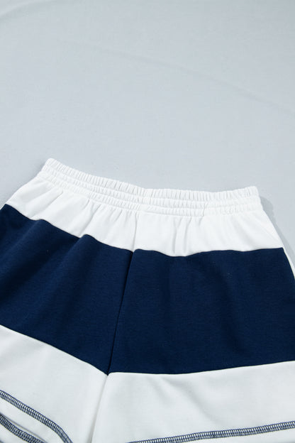 Exposed Seam 3/4 Sleeve Top & Elastic Waist Shorts Set