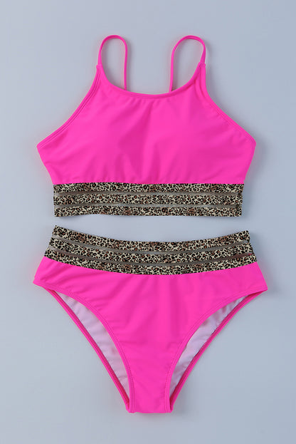 Leopard Mesh Trim Swimsuit