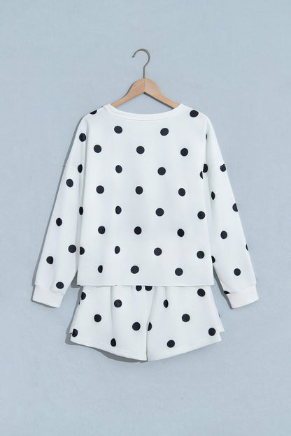 Polka Dot Raw Hem Sweatshirt & Skort Set