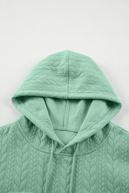 Solid Cable Textured Long Sleeve Baggy Hoodie