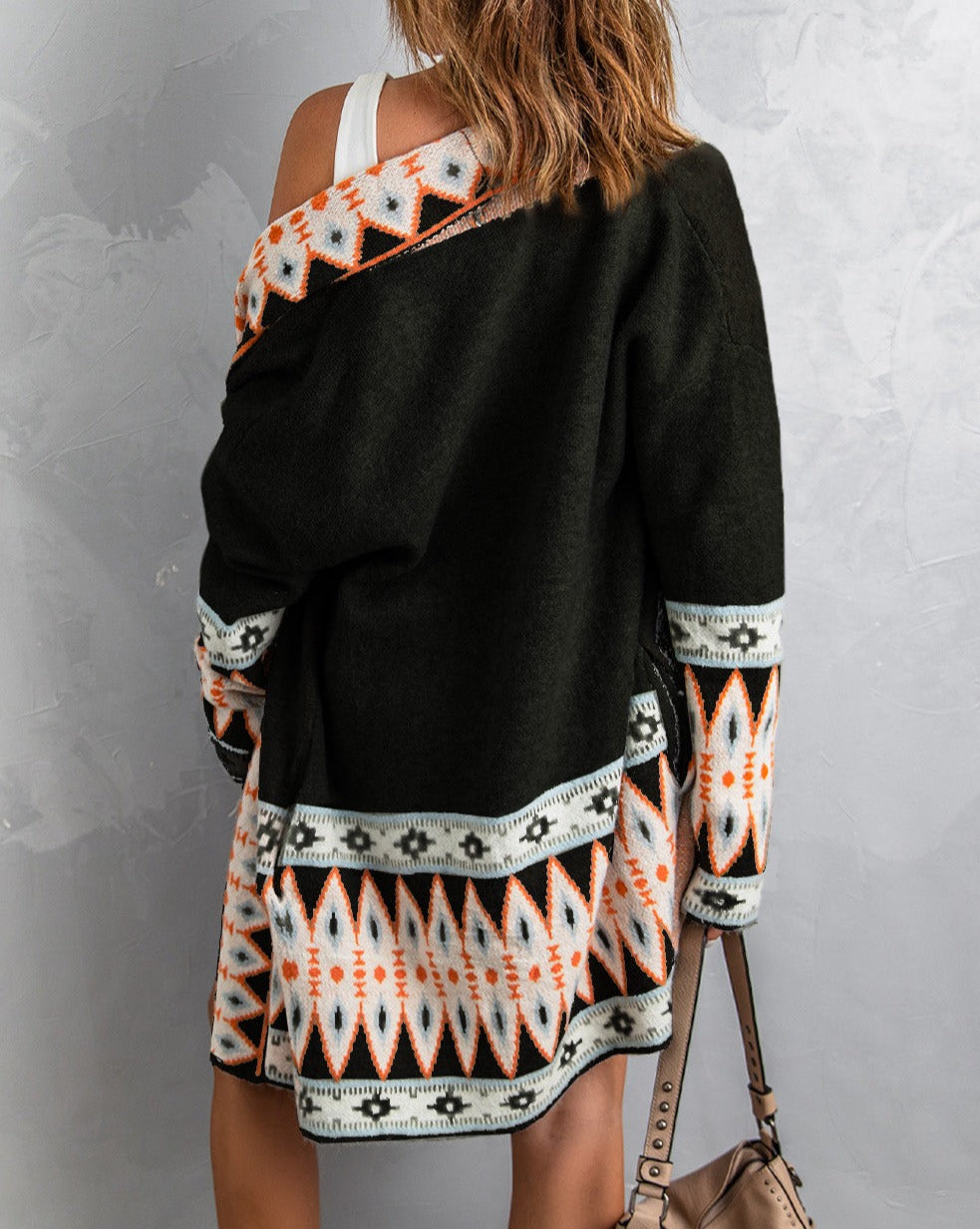 Aztec Open Front Knitted Cardigan