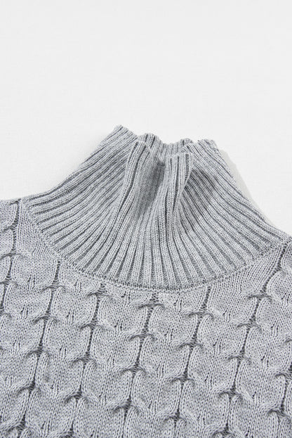 Cable Knit Turtleneck Batwing Short Sleeve Sweater