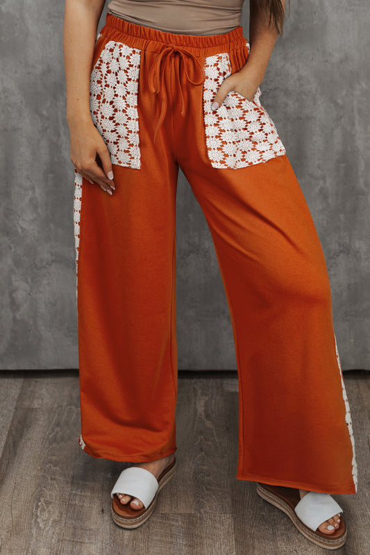 Floral Crochet Patchwork Pants Plus Size