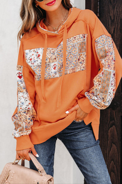 Floral Patchwork Drawstring Hoodie
